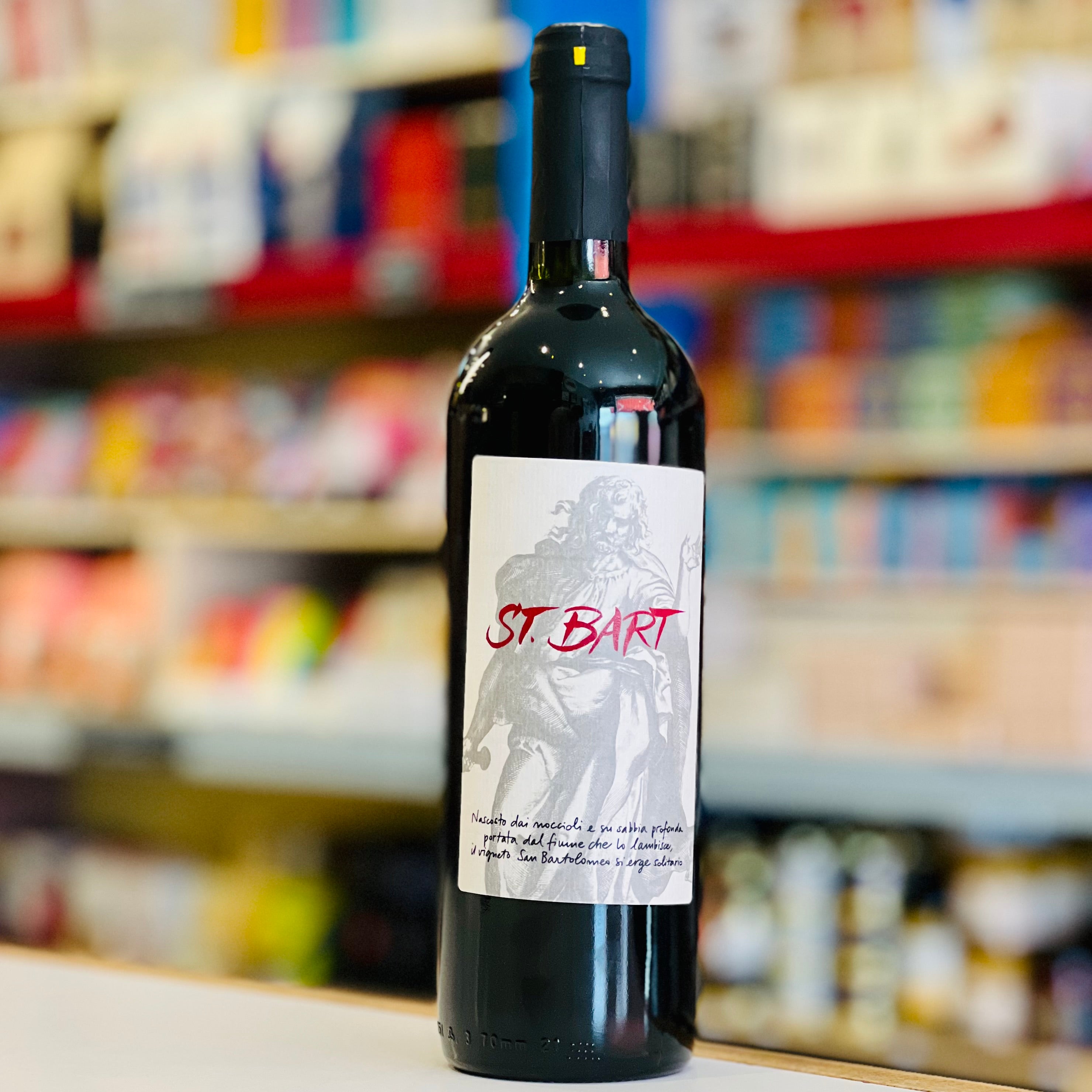 Bottle of St. Bart wine on a shelf in a store