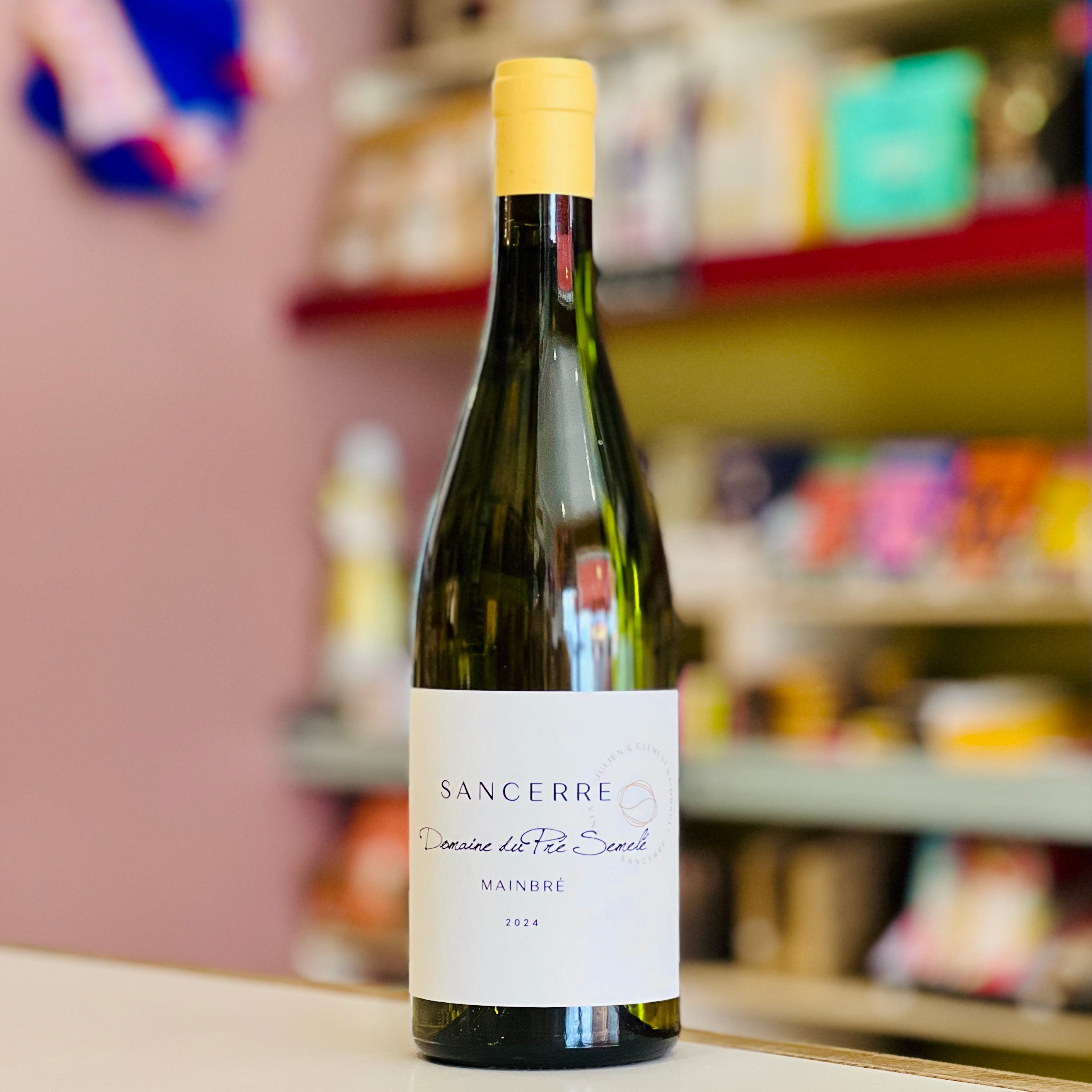 Bottle of Sancerre wine on a shelf in a store