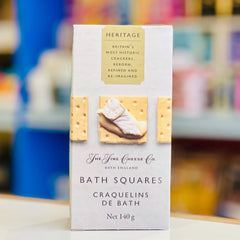 Box of Bath Squares crackers with a blurred store shelf in the background